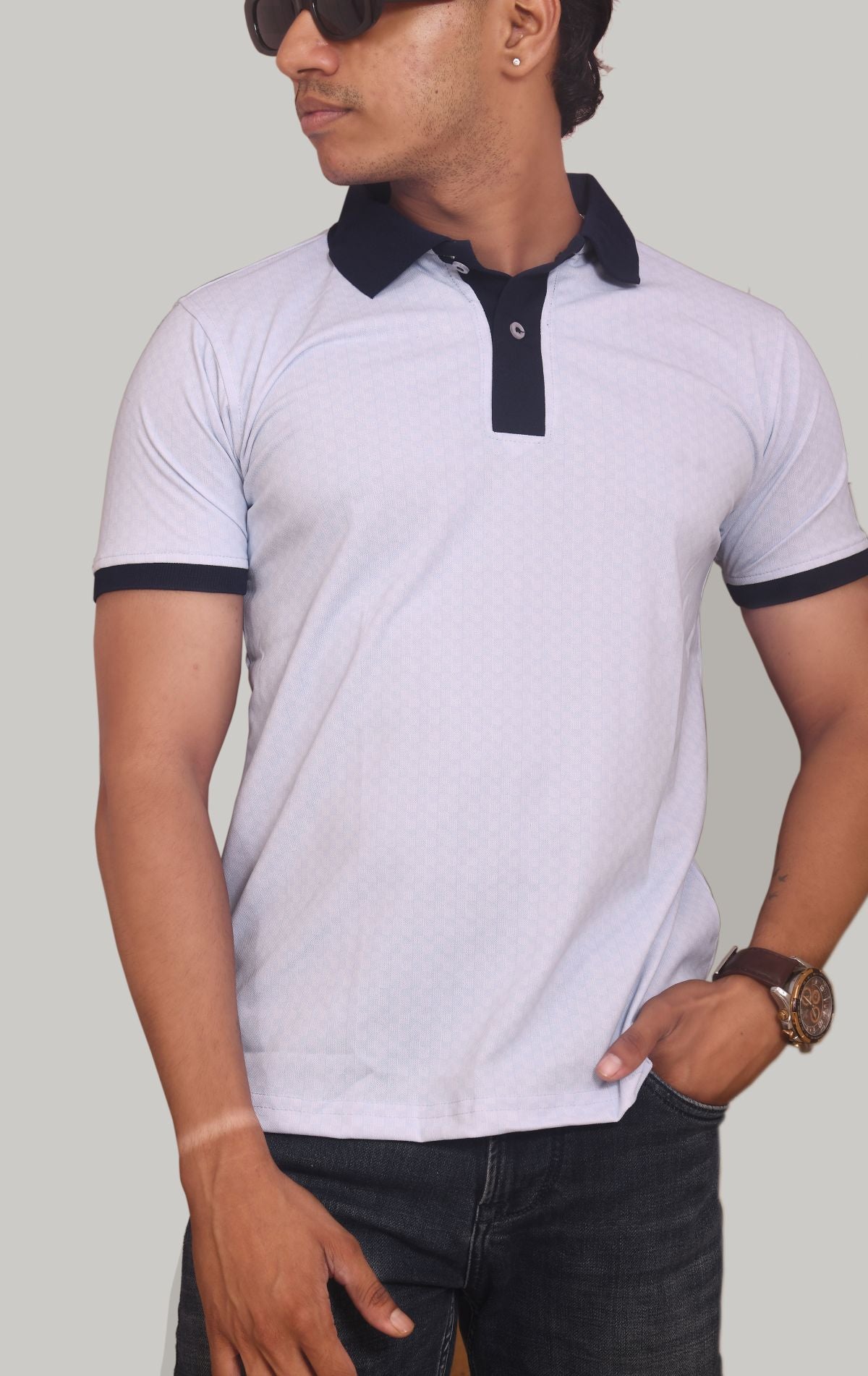 White Navy Blue Collar | Polo T-Shirt