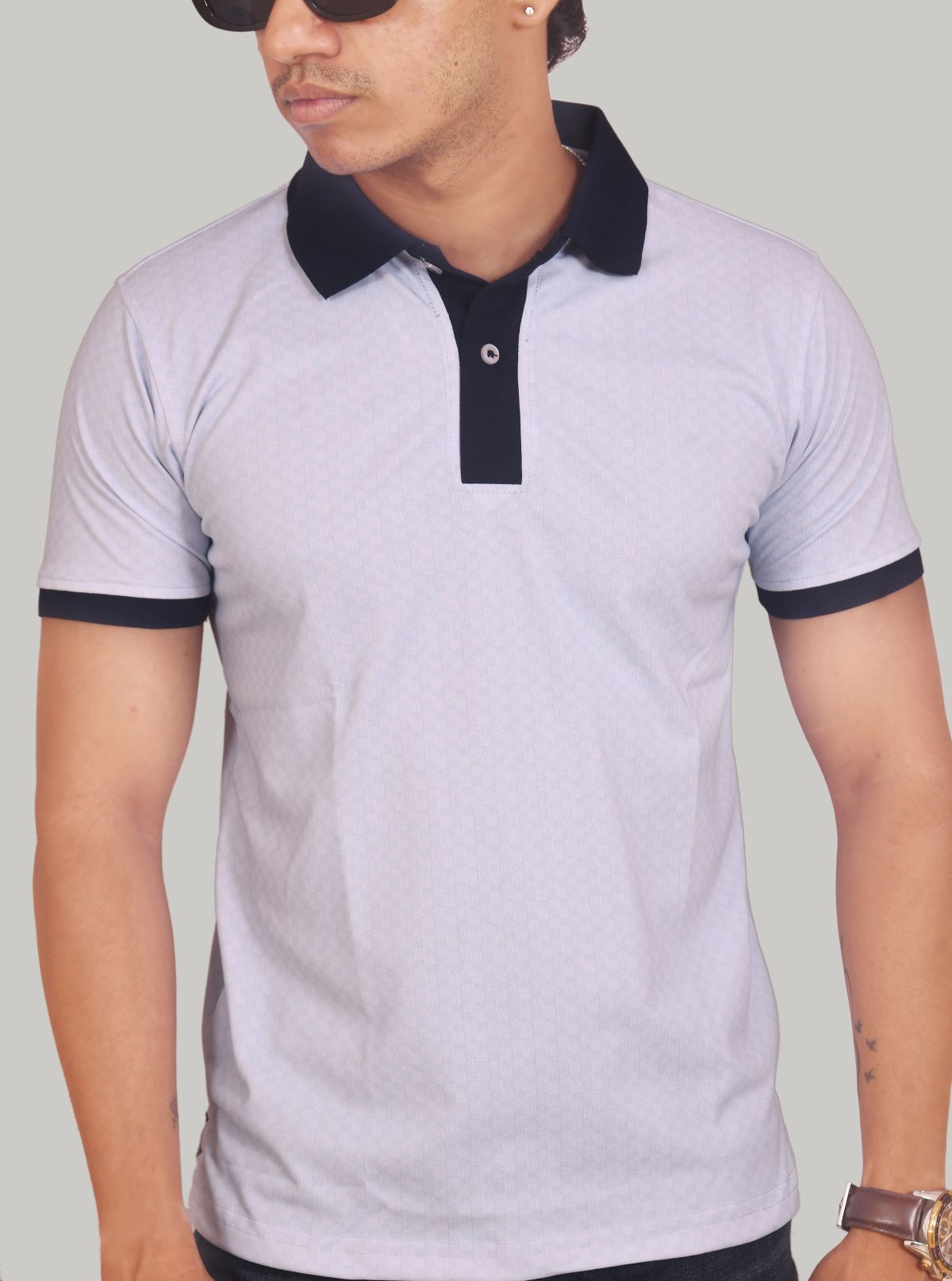 White Navy Blue Collar | Polo T-Shirt