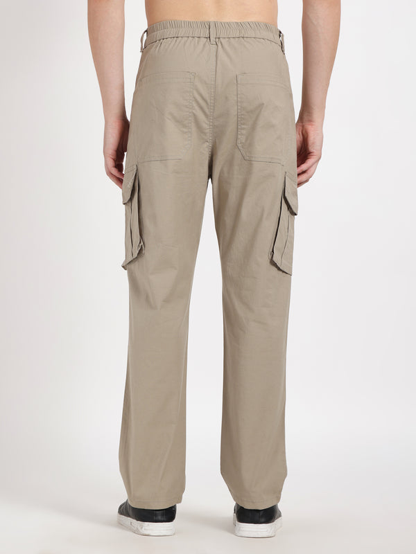 Beige Solid Cargos