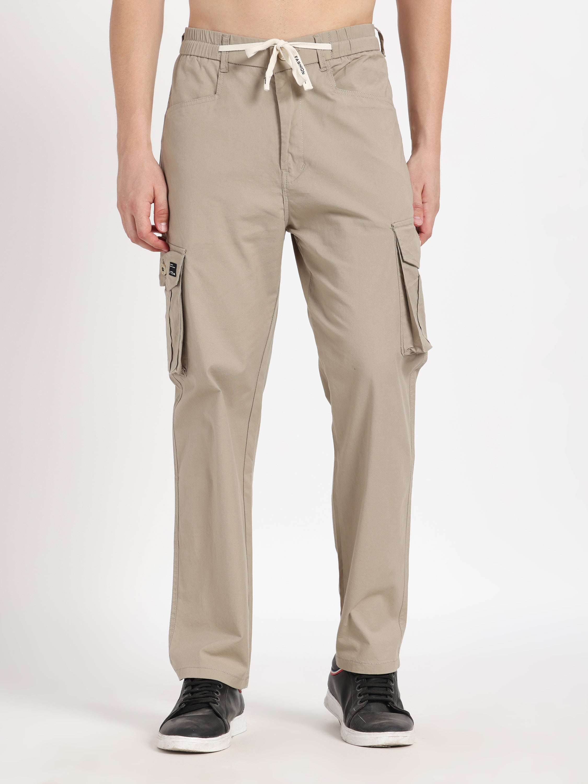 Beige Solid Cargos