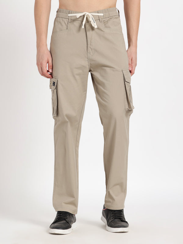 Beige Solid Cargos
