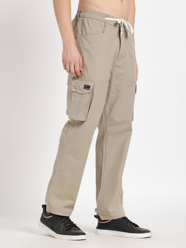 Beige Solid Cargos