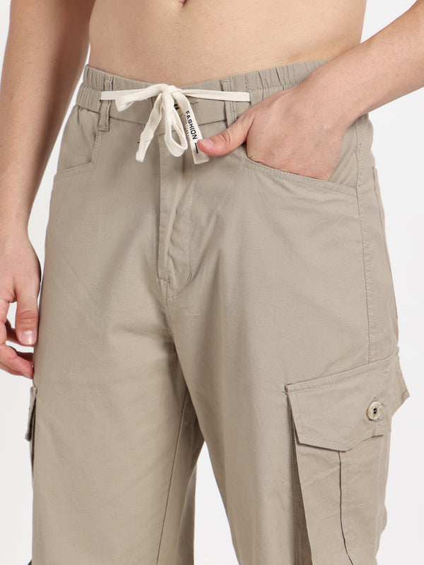 Beige Solid Cargos