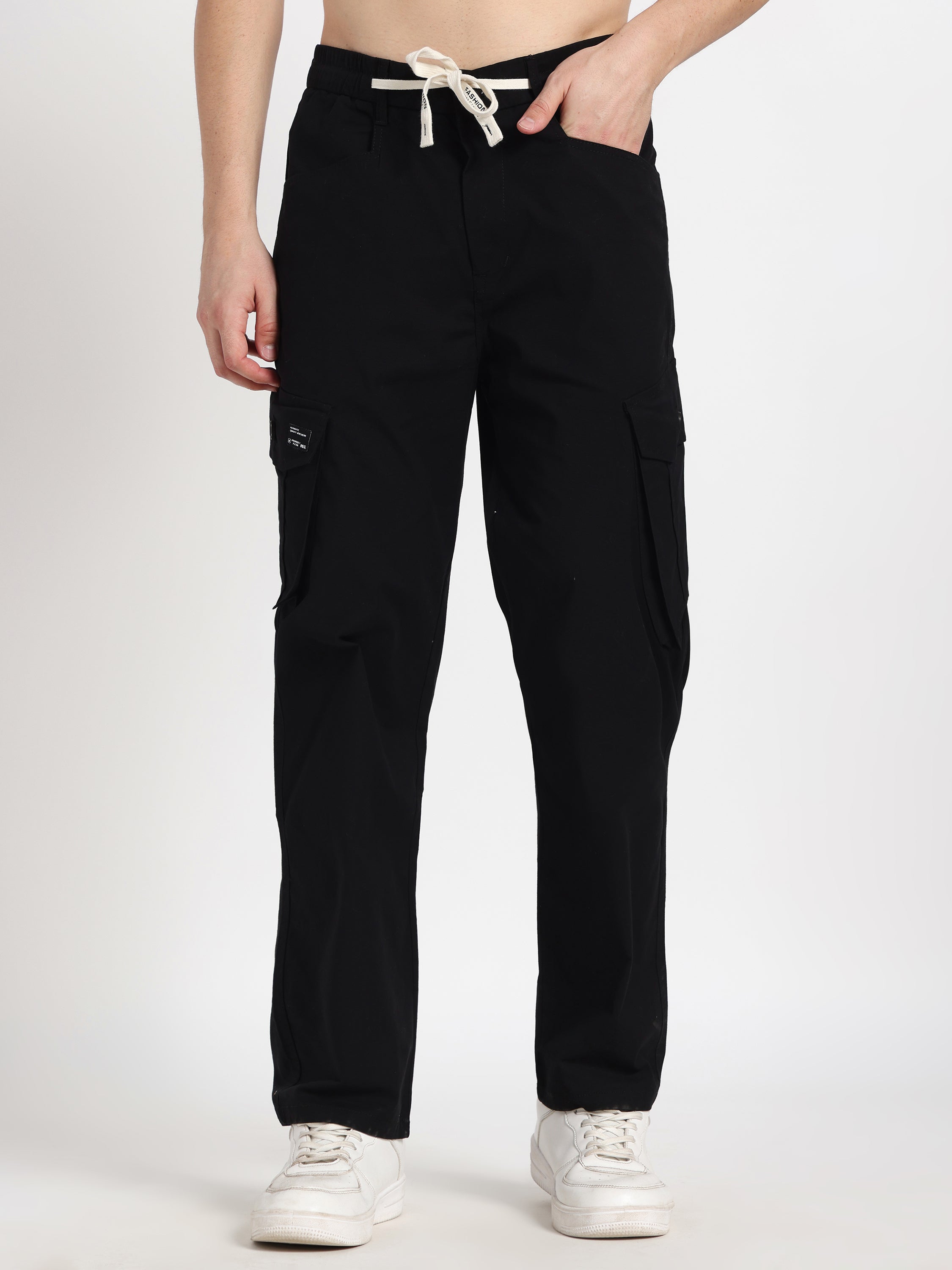 Black Solid Cargo Pant