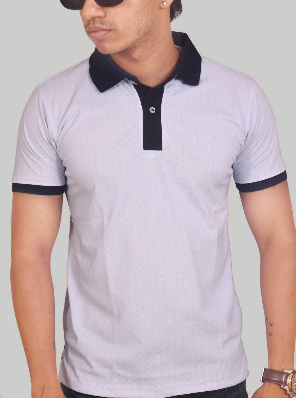 White Navy Blue Collar | Polo T-Shirt