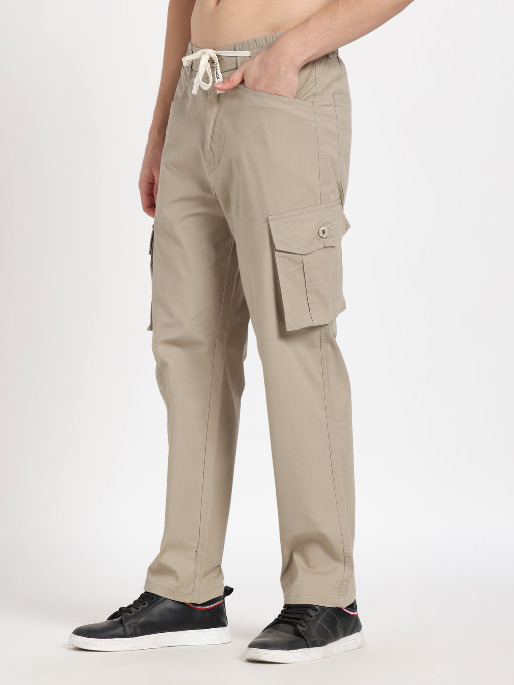 Beige Solid Cargos