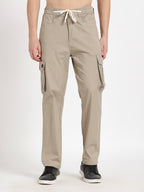Beige Solid Cargos