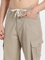 Beige Solid Cargos