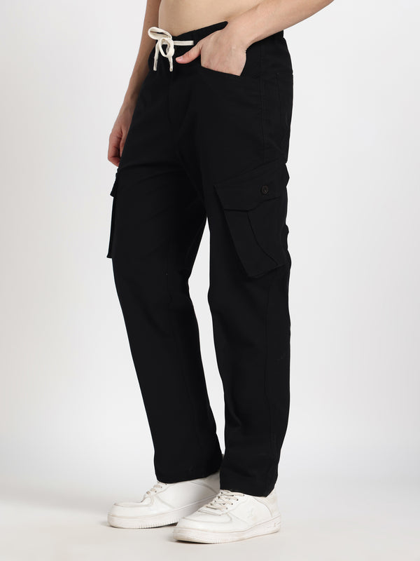Black Solid Cargo Pant
